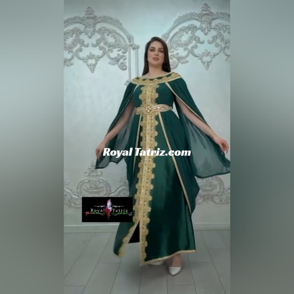 Kaftan, Royal Kaftan Fancy  Green With Golden Beads Embroidery 💚 - Picture 6 of 7